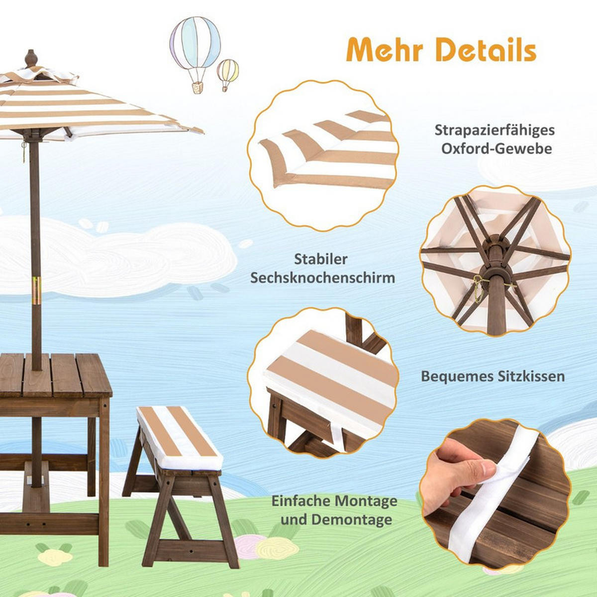 KINDERSITZGARNITUR aus Holz hellbraun - Hellbraun, Holz - COSTWAY
