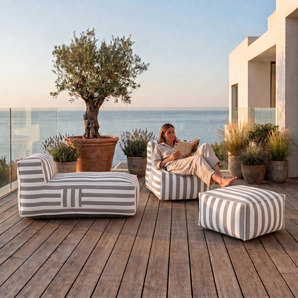 GARTENLOUNGE-SET SOFT SET 2 Beige - Beige, Textil - Muffo