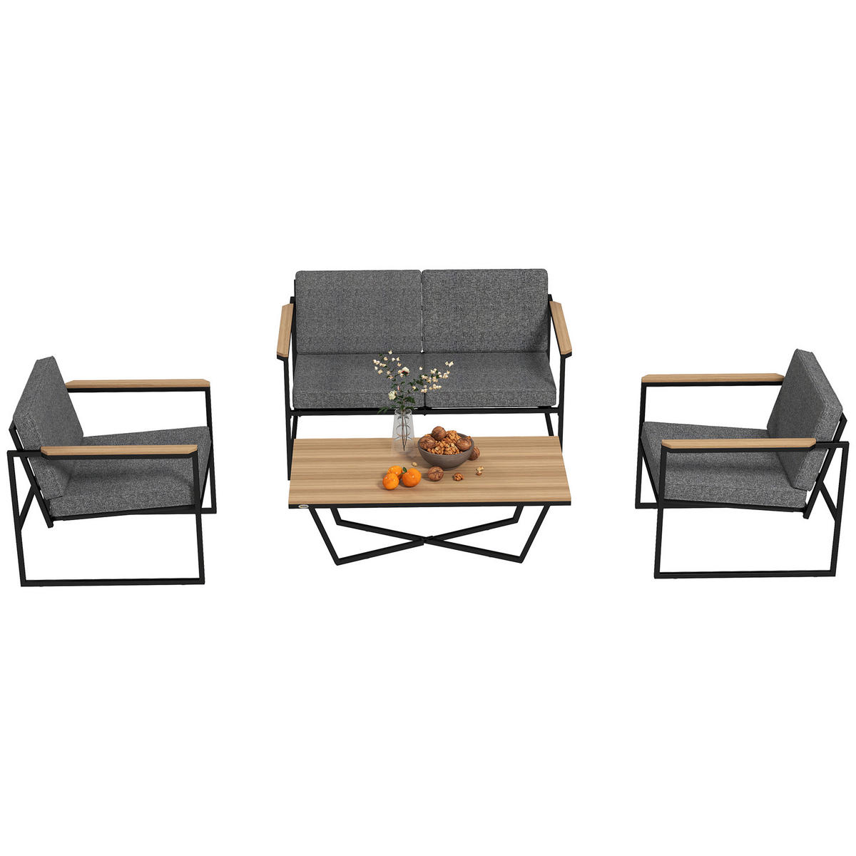 GARTENMÖBEL SET DE-06485 wetterfest, 2er Sofa, 2 Stühle, Beistelltisch Grau - Grau, Textil/Metall - ComfortXL