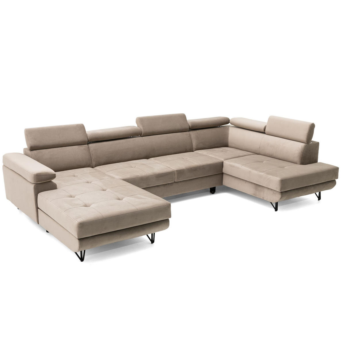 ECKSOFA U-Form JUNIOR U Rechts mit Schlaffunktion 128x254 Velours Beige - Beige/Schwarz, Holz/Textil (184/90/323cm) - Muffo