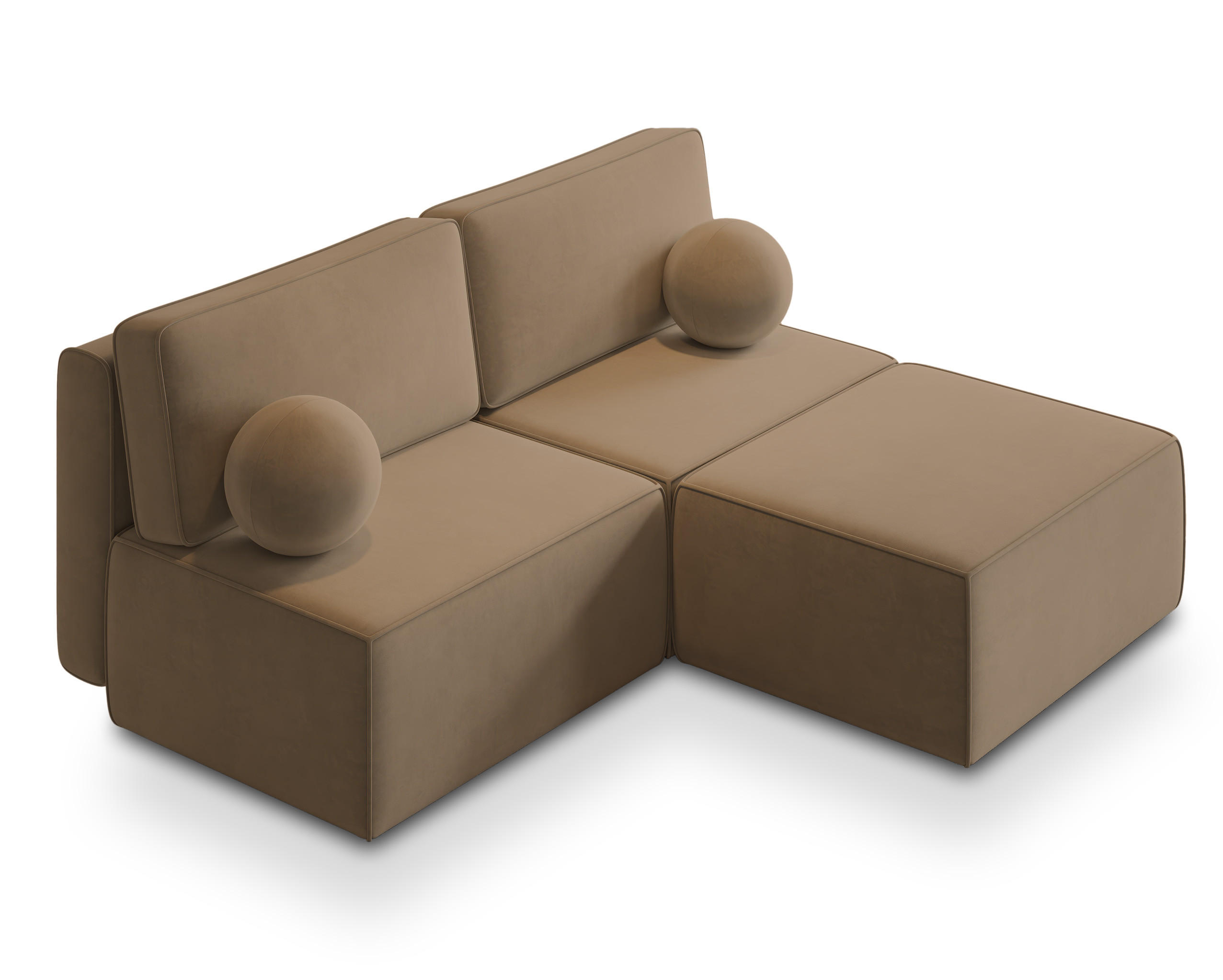 ECKSOFA VARNA M Beige Velours-Stoff mit Schlaffunktion - Beige, Holz (196/158cm) - MASSENO