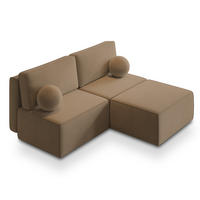 ECKSOFA VARNA M Beige Velours-Stoff mit Schlaffunktion - Beige, Holz (196/158cm) - MASSENO