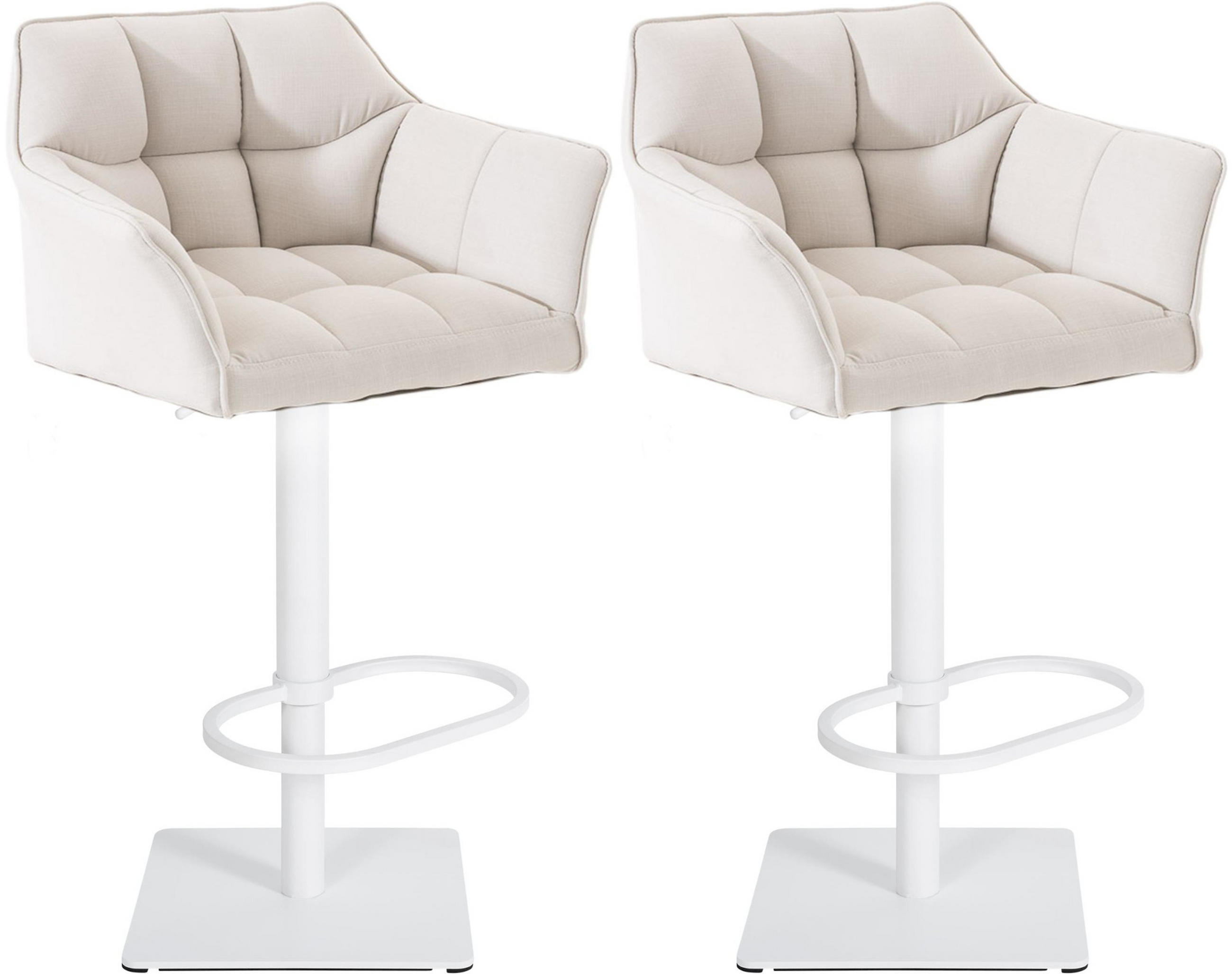 BARHOCKER 2er Set Damaskus Stoff weiß weiß - Weiß, Textil/Metall (64/110/48cm) - TPFLiving