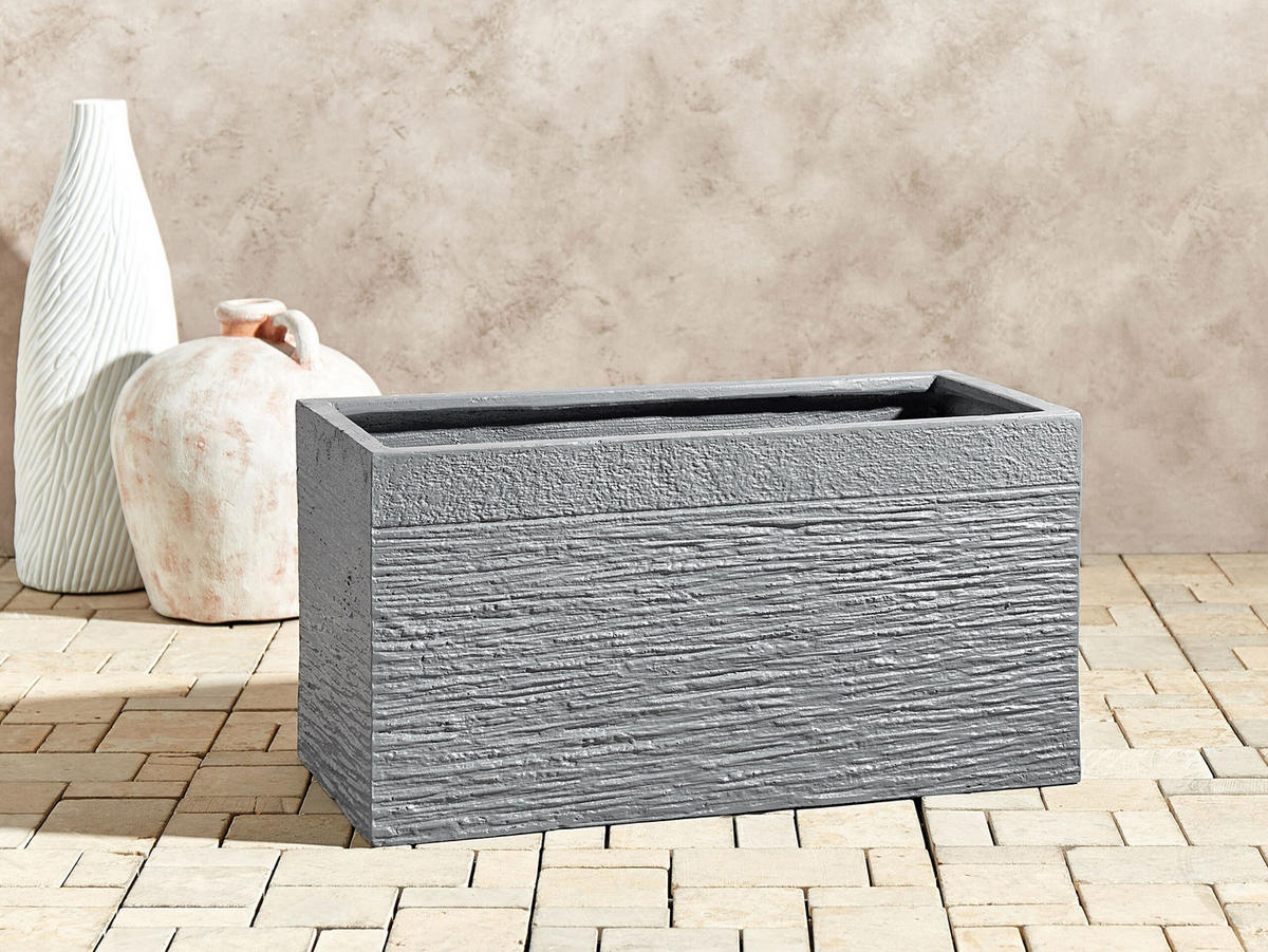 BLUMENTOPF grau rechteckig 60/29/30 cm Myra - Grau, Naturmaterialien (30cm) - Beliani