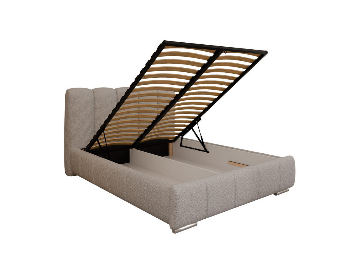 POLSTERBETT ZAIRA 140 x 200 cm mit Bettkasten und Lattenrost, 7-Zonen-Taschenfederkernmatratratze CIRA (24 cm) – Dunkelbeige - Sandfarben, Holz (100/206cm) - Panda Möbel