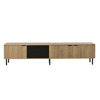 TV-BANK Schwarz/Natur 208/40/48 cm, Soft-Close, Kabelmanagement, 2 Schubladen - Schwarz, Holzwerkstoff (208/48/40cm) - PANGIVO