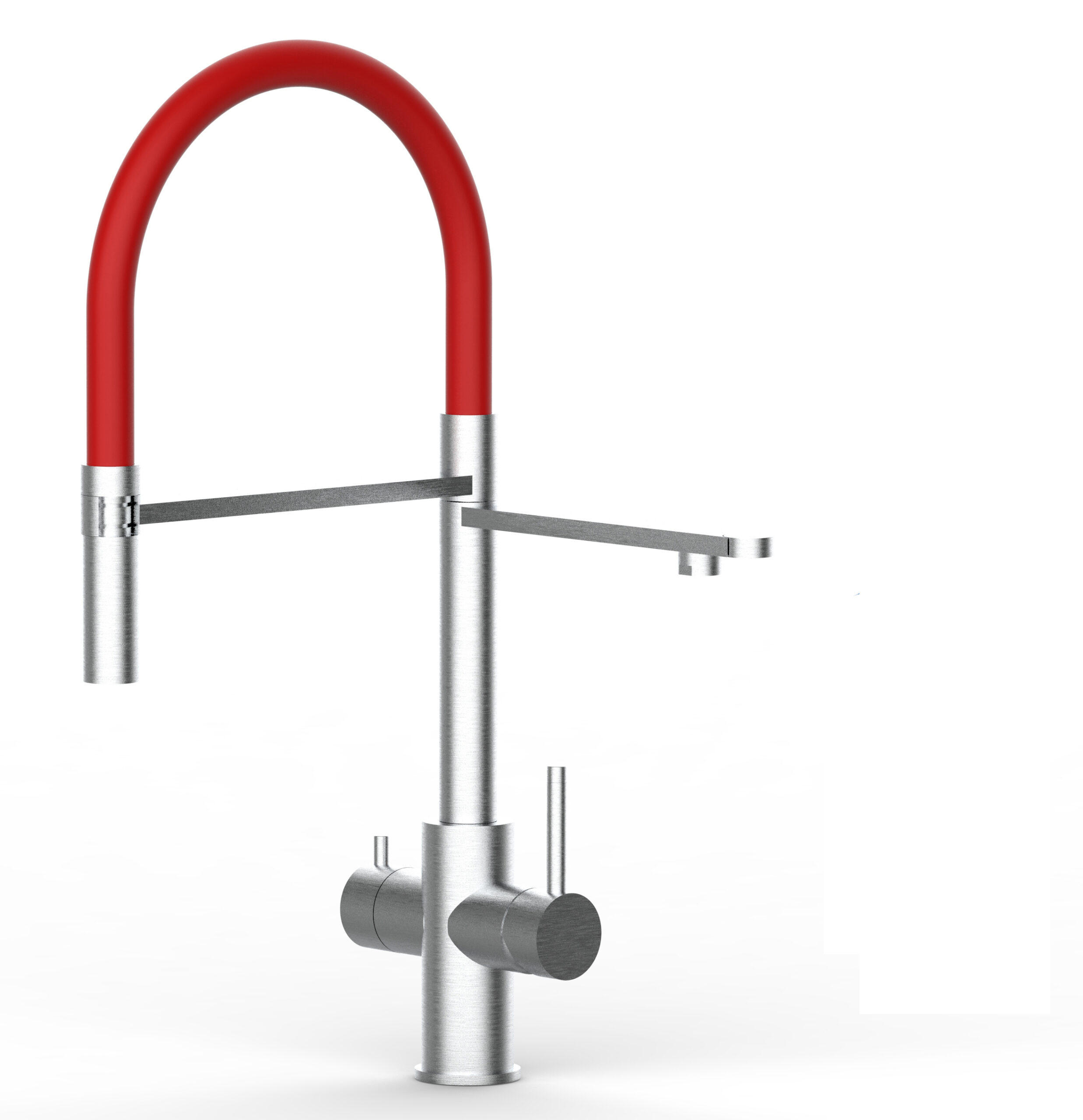 5-WEGE-KÜCHENARMATUR, Edelstahl Massiv aus Chirurgenstahl, Gebürstet und Rot, 2-Strahl-Brause - Rot, Metall (24/52.5/24cm) - VIZIO