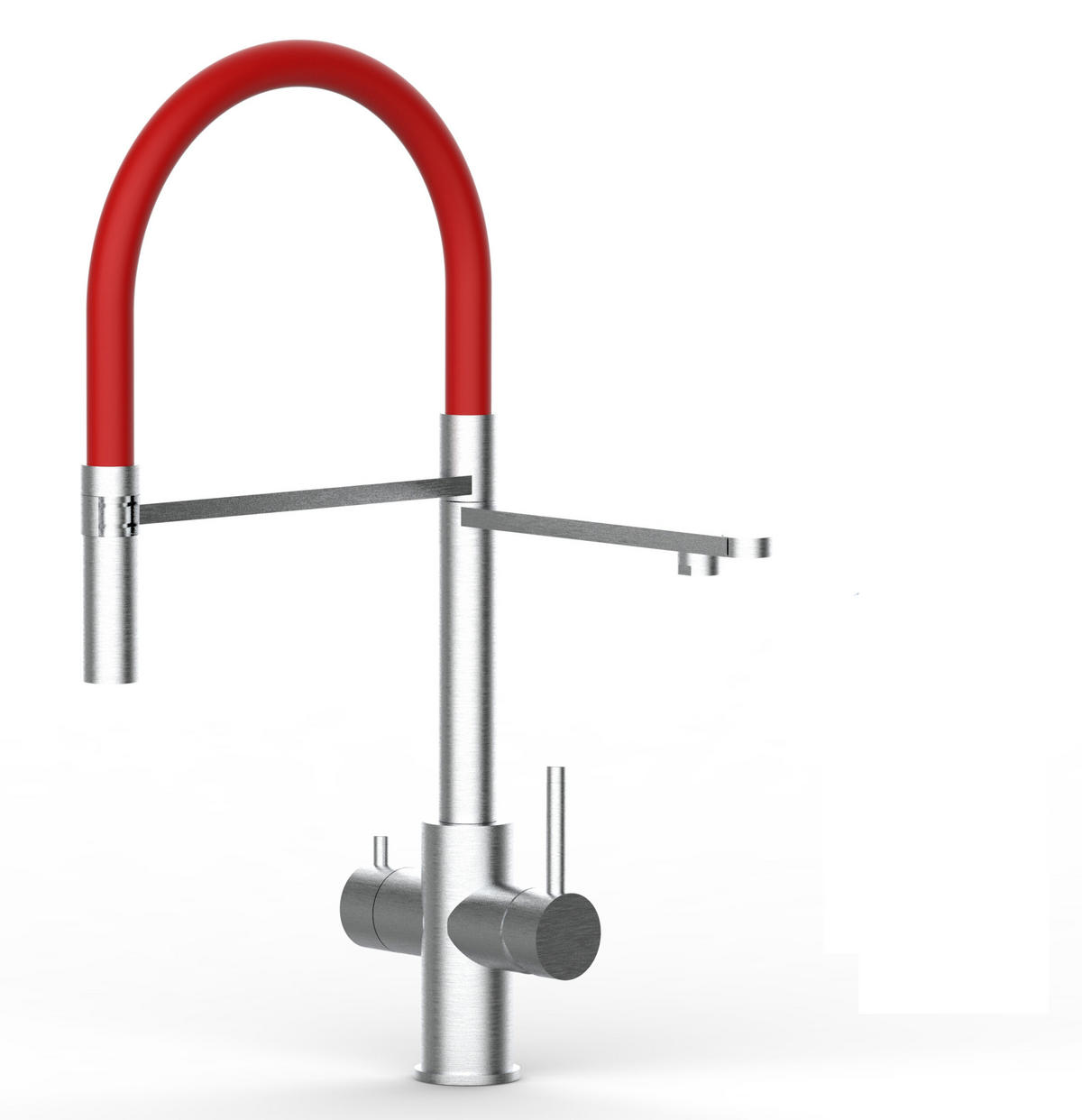 5-WEGE-KÜCHENARMATUR, Edelstahl Massiv aus Chirurgenstahl, Gebürstet und Rot, 2-Strahl-Brause - Rot, Metall (24/52.5/24cm) - VIZIO