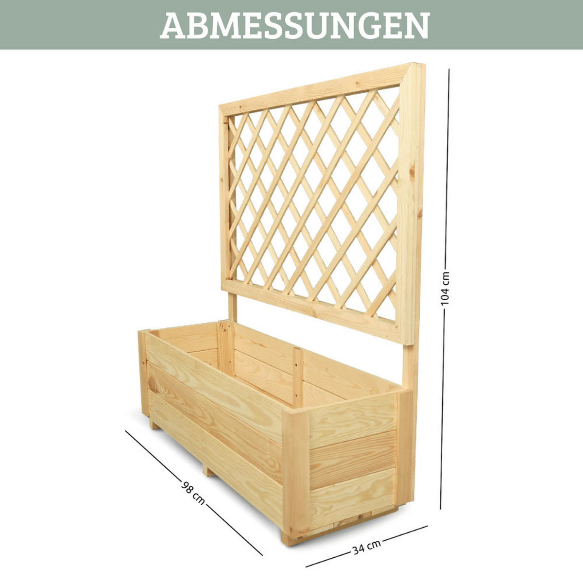 PFLANZKASTEN mit Rankgitter THIO Inkl. Vlies 98cm Breit - Braun, Holz (98/104/34cm) - DELUKE