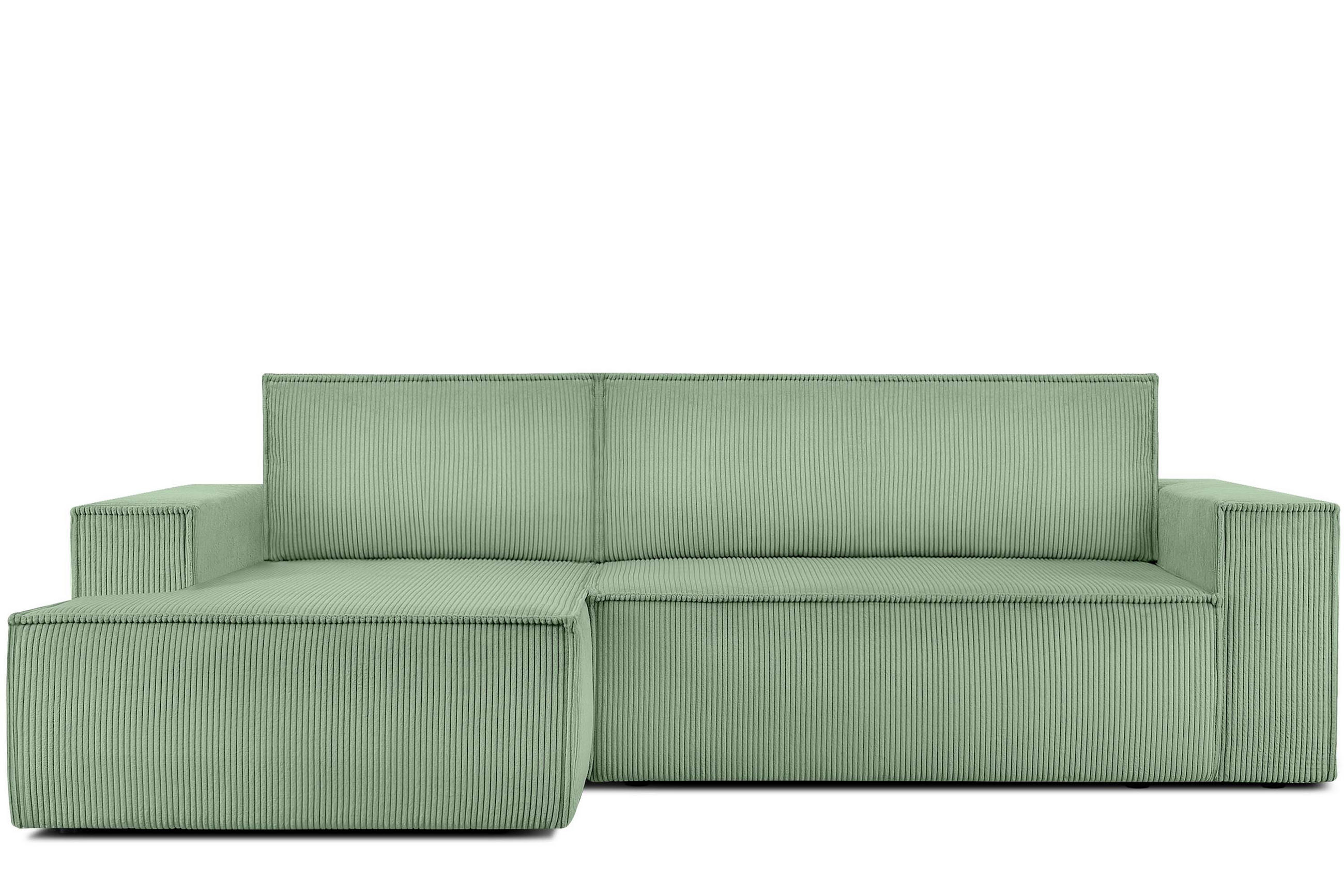 ECKSCHLAFSOFA-LINKS NAPI in Pet Friendly Cord-Stoff, mintfarben - Schwarz/Mintgrün, Textil (262/148cm) - KONSIMO®