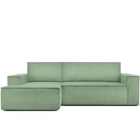 ECKSCHLAFSOFA-LINKS NAPI in Pet Friendly Cord-Stoff, mintfarben - Schwarz/Mintgrün, Textil (262/148cm) - KONSIMO®