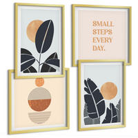 BILDER SET 4er Set - 50x50 cm & 40x60 cm Goldrahmen - Pflanzenmuster große minimalistische Sonnen - Goldfarben, Kunststoff (50/50cm) - TULUP