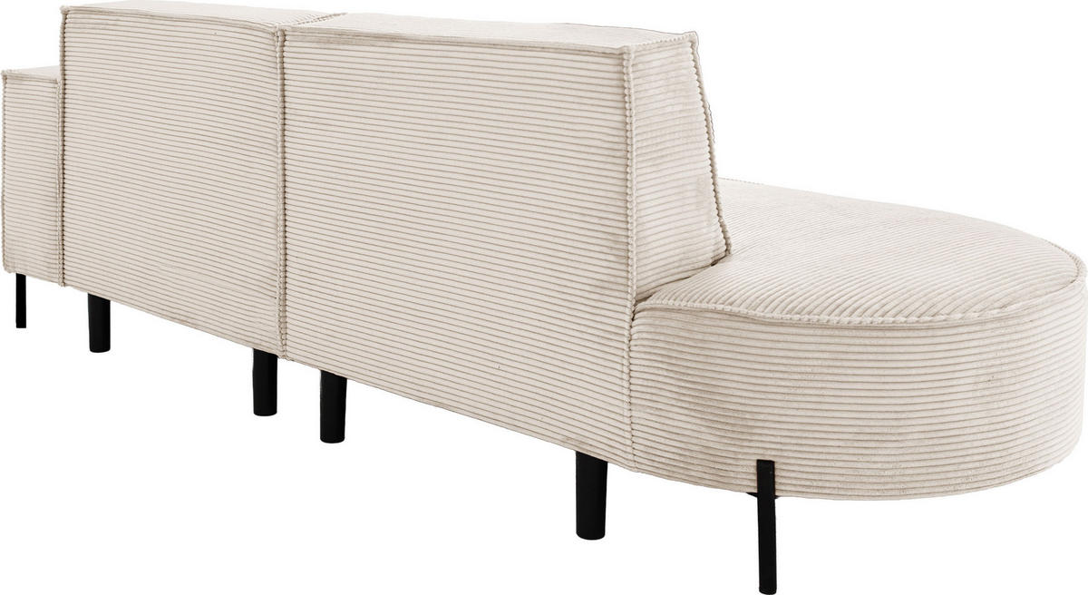 ECKSOFA Hana Loft 3-Sitzer Ecke Rechts, Cordstoff Chenille, Creme 241/80/168 cm - Creme/Schwarz, Textil/Metall (241/168cm) - WFL GROUP