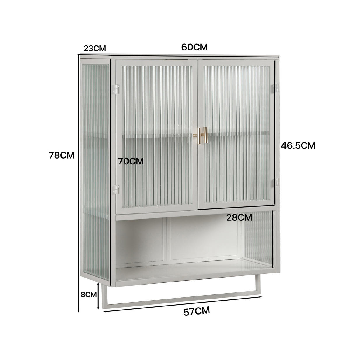 KÜCHENOBERSCHRANK 60/23/78 cm aus Metall und Glas mit Handtuchhalter Weiß - Weiß, Holzwerkstoff (60/78/23cm) - Modenvie