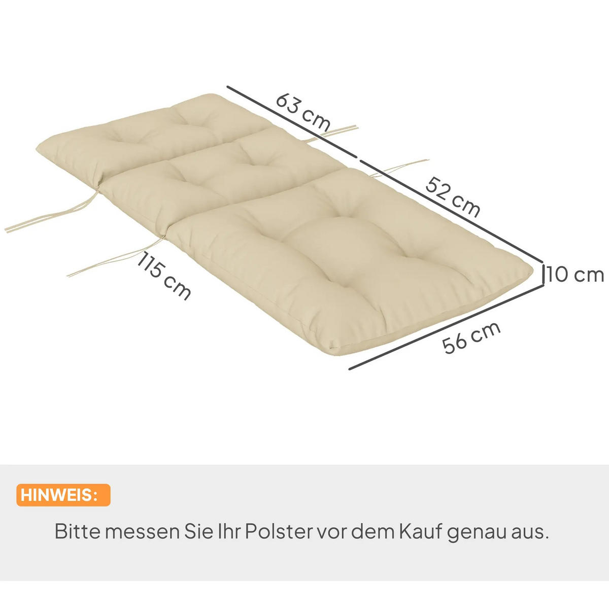 SESSELAUFLAGEN aus Polyester 115x56x10 cm in Beige mit Befestigungsbändern - Beige, Textil (56/10/115cm) - Modfu