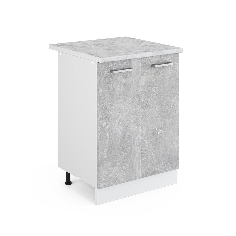UNTERSCHRANK R-Line Beton 60 cm mit Türen, mit Arbeitsplatte - Weiß/Grau, Holzwerkstoff (60/81.6/60cm) - Vicco