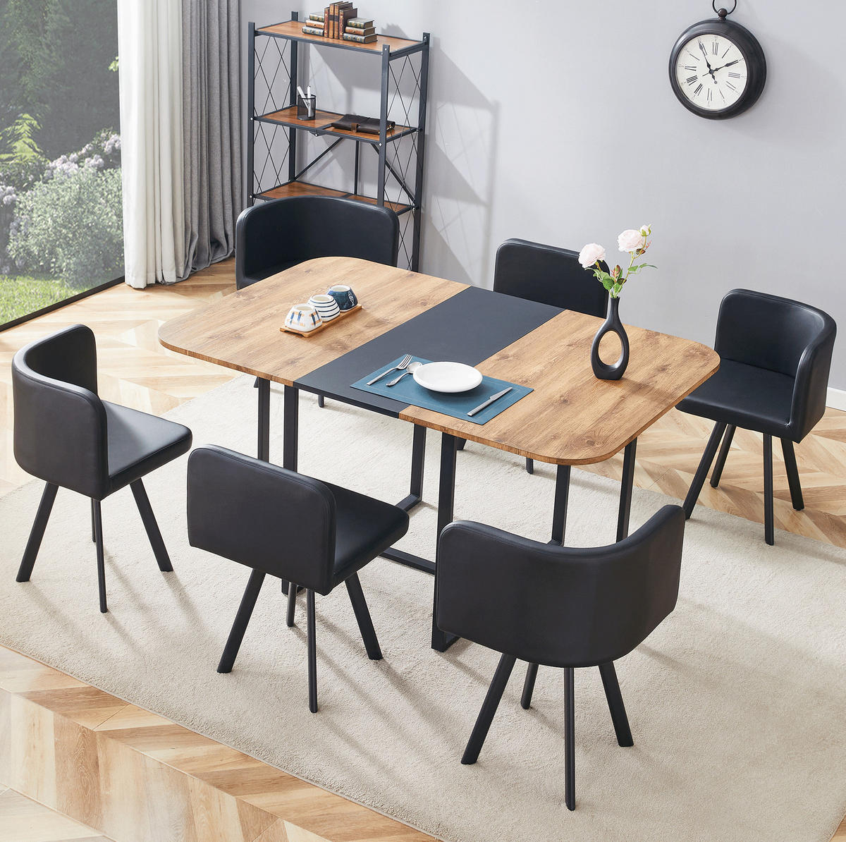 ESSTISCH-SET ausziehbar für 4-6 Personen MDF/Metall Schwarz/Natur 3-tlg. - Schwarz, Metall (100/79/150cm) - Meubliv