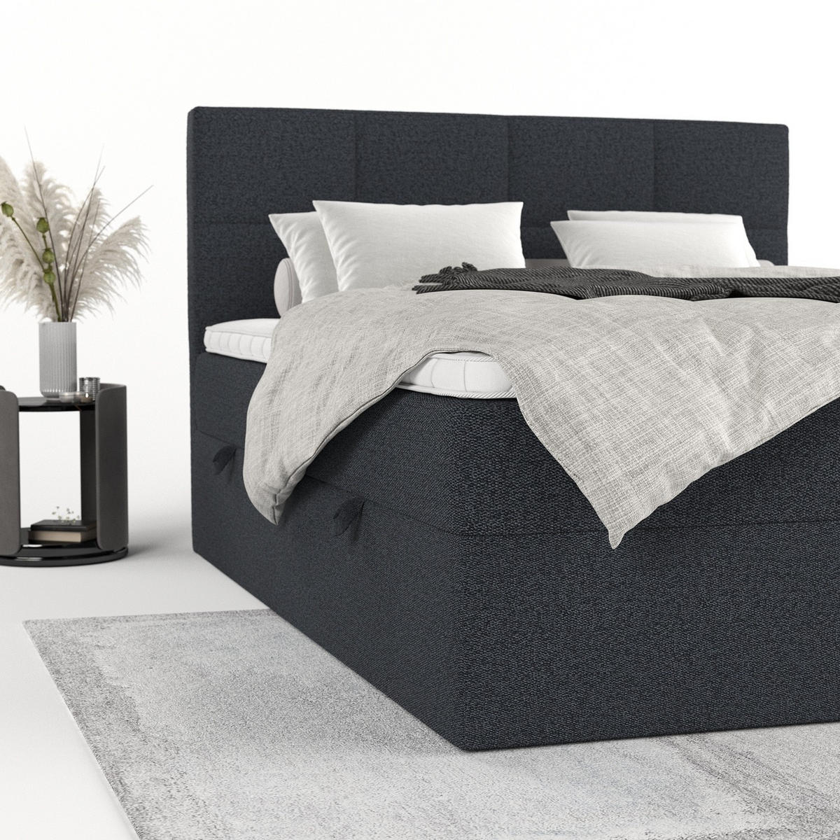 BOXBETT Oris 140/200 cm Anthrazit im Riva Stoff - Anthrazit/Schwarz, Holz/Holzwerkstoff (140/200cm) - AltaBeds