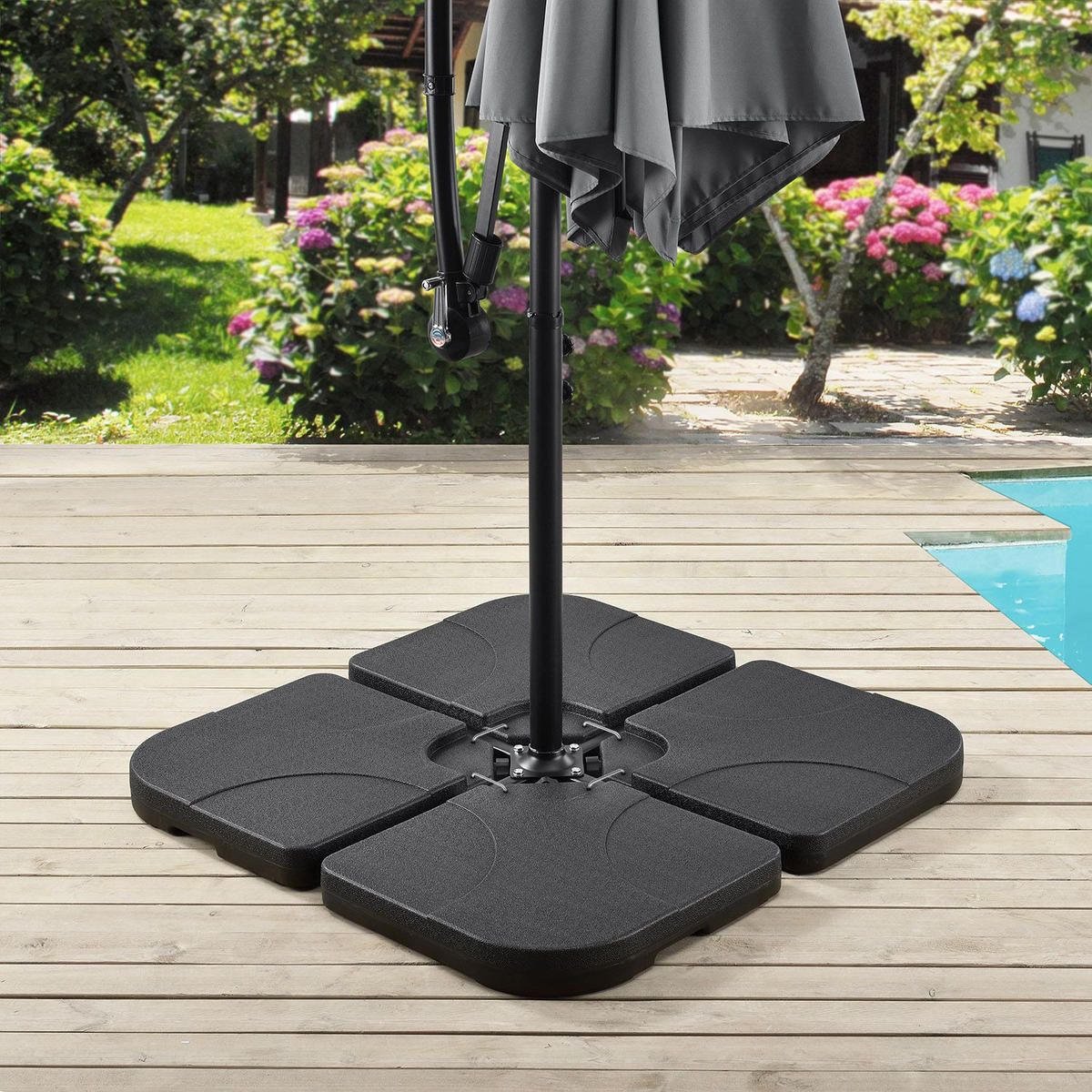 SCHIRMGEWICHT Quad 4 befüllbare Gewichte schwarz - Schwarz, Kunststoff (50/7.5/50cm) - Juskys