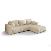 ECKSOFA LARA PREMIUM rechts beige Velours Monolith 2 - Schlaffunktion, Bettkasten - Beige, Textil (280/174cm) - Cornero