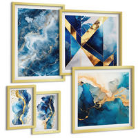 BILDER SET 5er Set - 50x50 cm & 20x30 cm & 40x60 cm Goldrahmen - Blaue abstrakte Muster - Goldfarben, Kunststoff (40/60cm) - TULUP