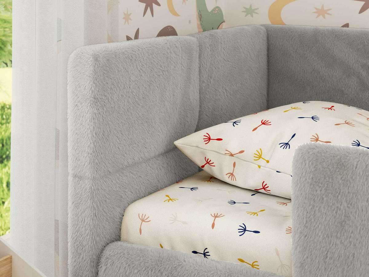 DĚTSKÁ POSTEL ARVO ALTA 90/200 - Světle šedá Plyš - Vlevo - světle šedá, textil (90/200cm) - MKS
