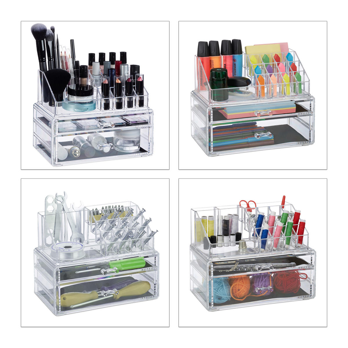 MAKE-UP Organizer - Transparent, Kunststoff (23.5/19/14cm) - Relaxdays