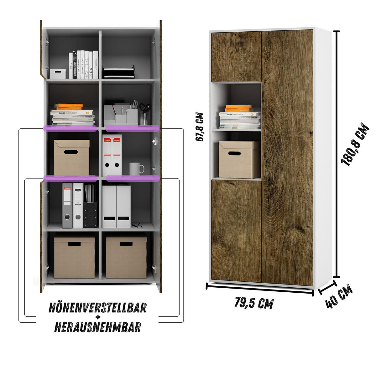 AKTENSCHRANK Amira T20 Eiche Ribbeck 180/80/40 cm - Alteiche, Holzwerkstoff (80/180/40cm) - SIMPLYFURN