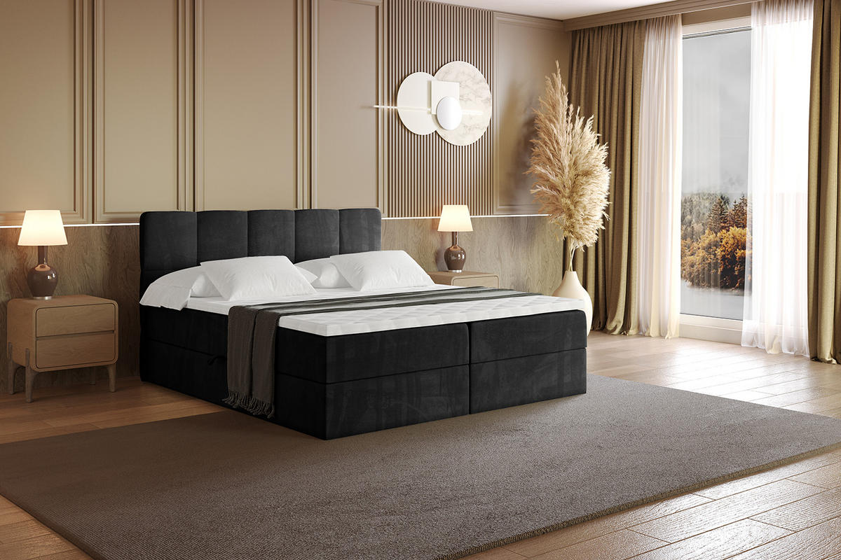 BOXBETT mit Matratze H4 und Lattenrost - LIRO - 160x200 - Schwarz Casablanca - Schwarz, Holzwerkstoff/Kunststoff (160/200cm) - ALTDECOR