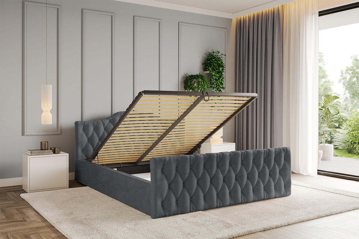 POLSTERBETT mit Bettkasten, Fußteil und Lattenrost, Boxbett mit Matratze H3/H4 - FALIO-Z-V1 180x200 Dunkelgrau - Anthrazit, Holzwerkstoff/Textil (180/200cm) - ALTDECOR