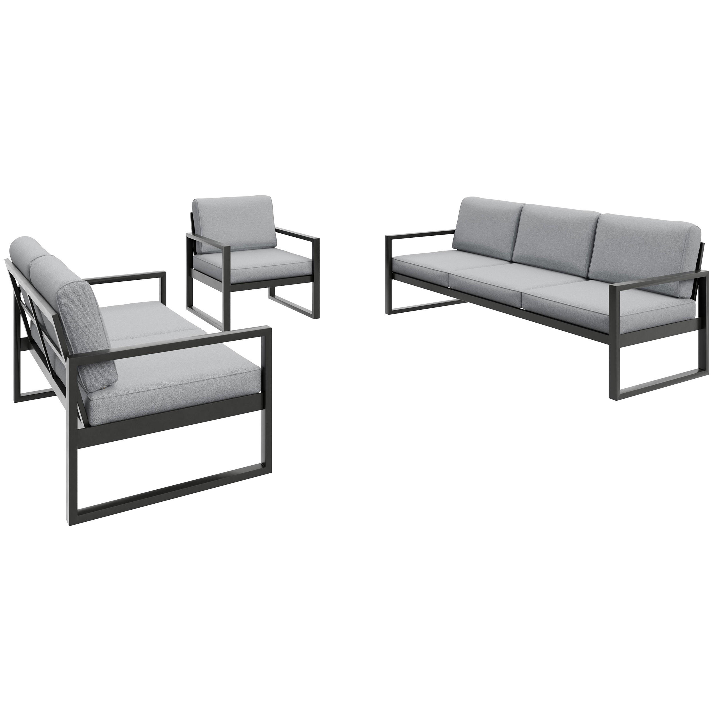 Beautysofa ZAHRADNÍ sada Stella se sedačkami a křeslem, s kovovým rámem, světle šedý