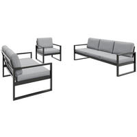 ZAHRADNÍ sada Stella se sedačkami a křeslem, s kovovým rámem, světle šedý - černá/světle šedá, kov - Beautysofa