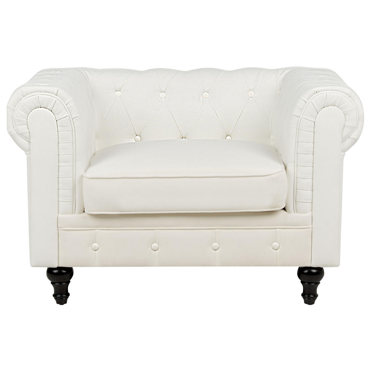SESSEL Cremeweiß Chesterfield - Dunkelbraun/Weiß, Textil (110/70/75cm) - Beliani
