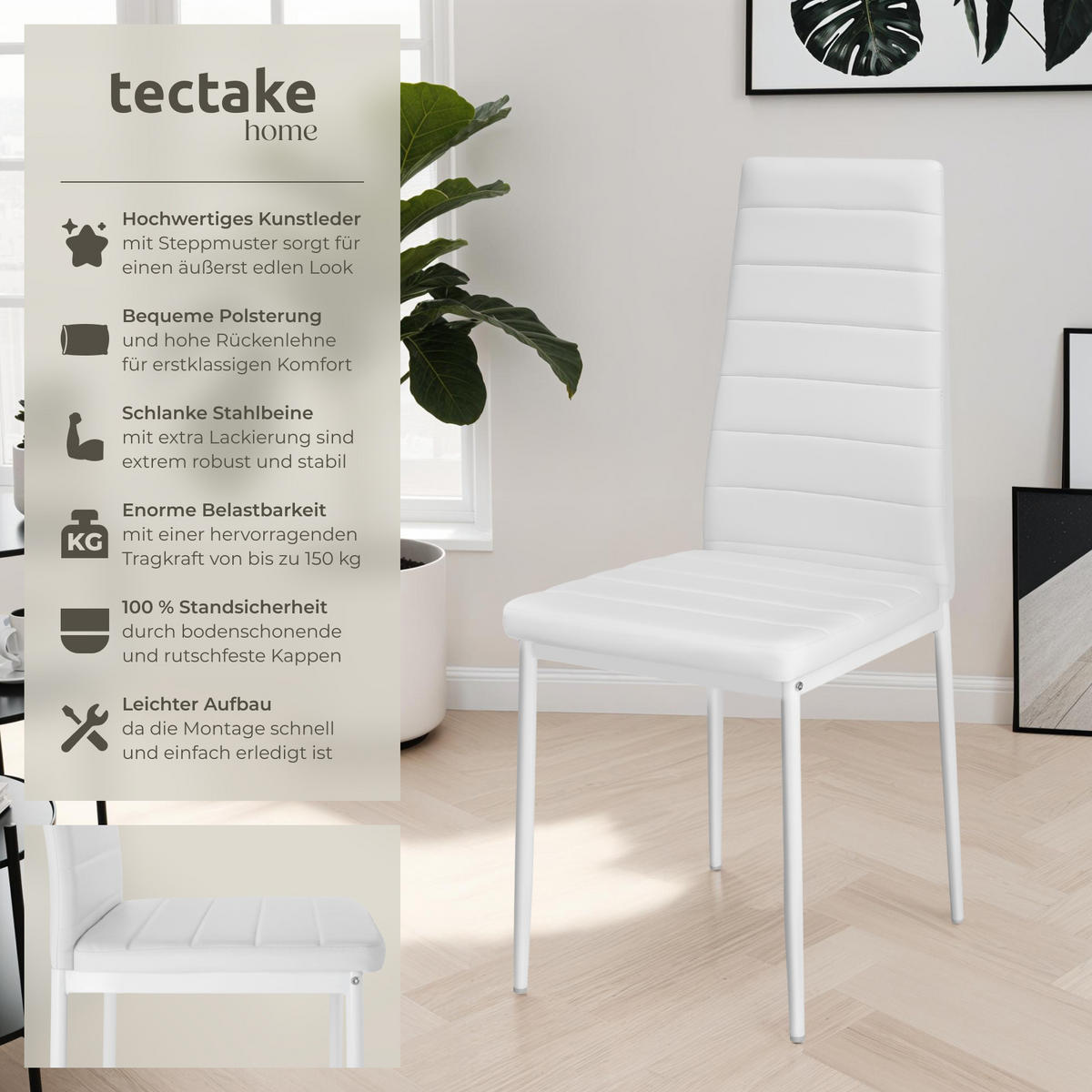 ESSZIMMERSTUHL 4er Set Thomas 41 x 45 x 98 5 cm weiß - Weiß, Textil (48/98.5/45cm) - tectake