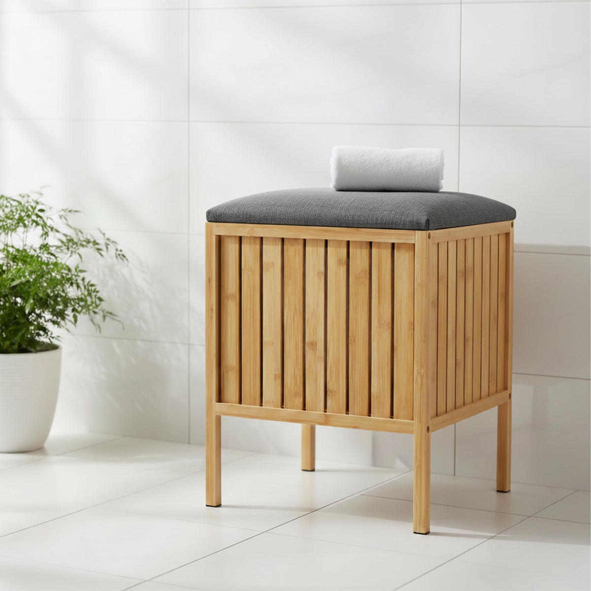 KOŠ prádla - šedá/světle hnědá, dřevo/textil (39/52/39cm) - Relaxdays