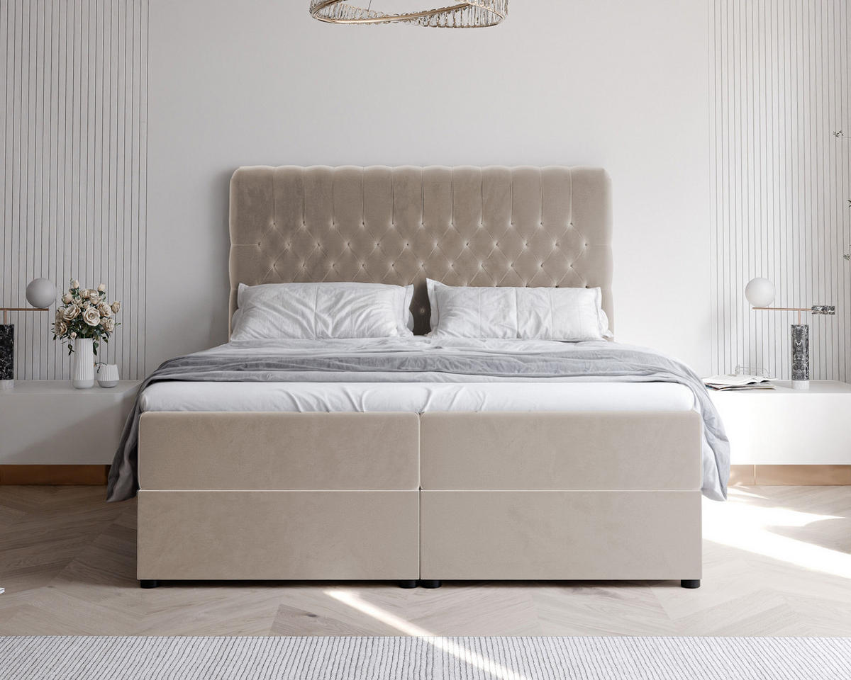 BOXBETT 120x200 cm mit Topper - Beige, Holzwerkstoff/Textil (120/200cm) - Idohome