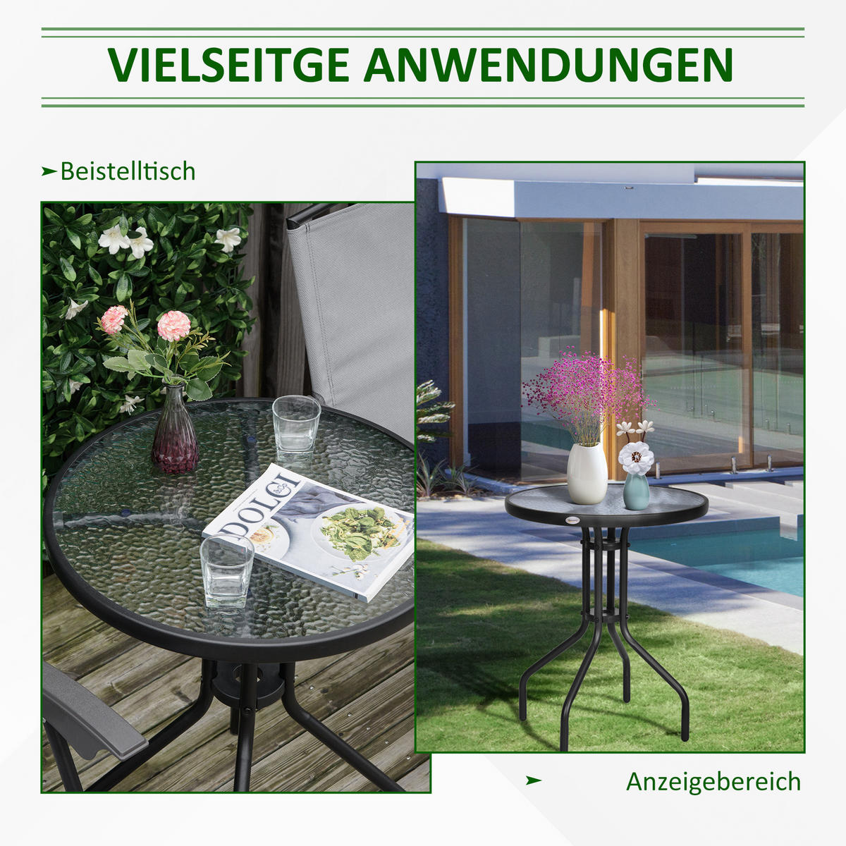 GARTENTISCH, Schwarz, Metall - Ahornfarben/Schwarz, Kunststoff/Metall (60/60/70cm) - Outsunny
