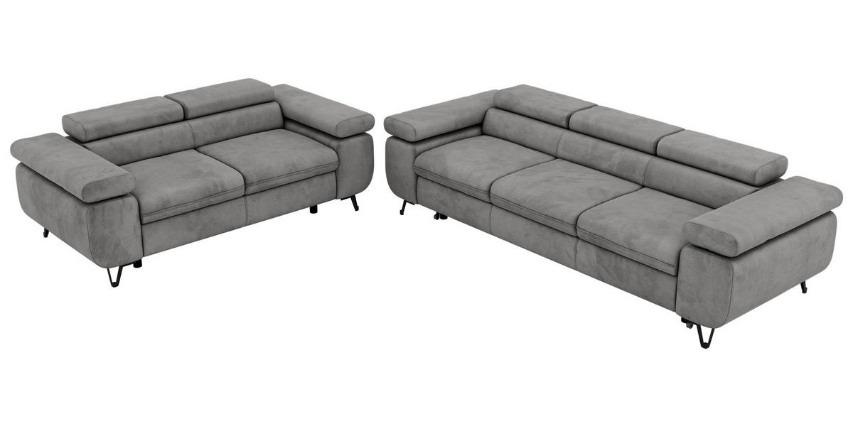 SEDACÍ SOUPRAVA PETERS 2+3 - Světle šedá Samet - černá/stříbrná, kov/textil (262/76/99cm) - MKS