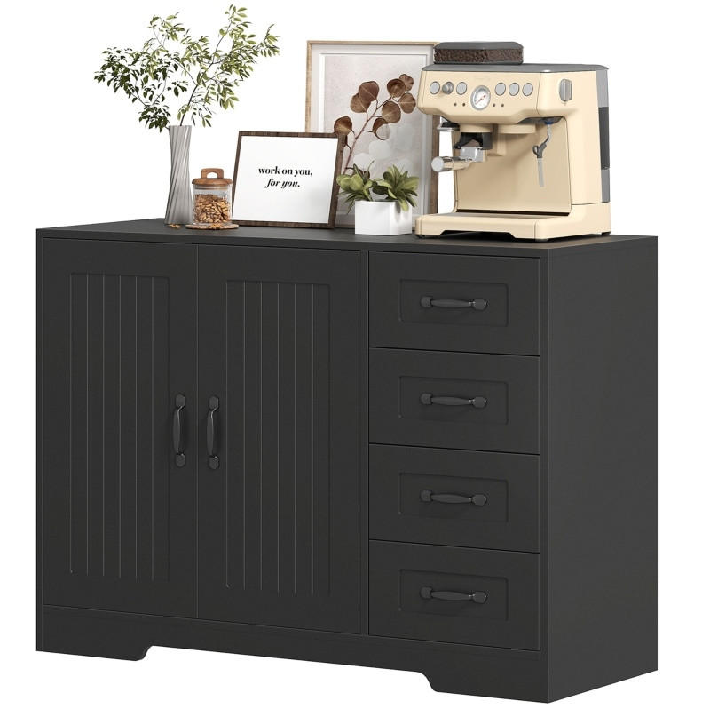 SIDEBOARD 105/40/76 cm in Schwarz mit 4 Schubladen und verstellbarem Einlegeboden - Schwarz, Holz (105/76/40cm) - Flora Grace
