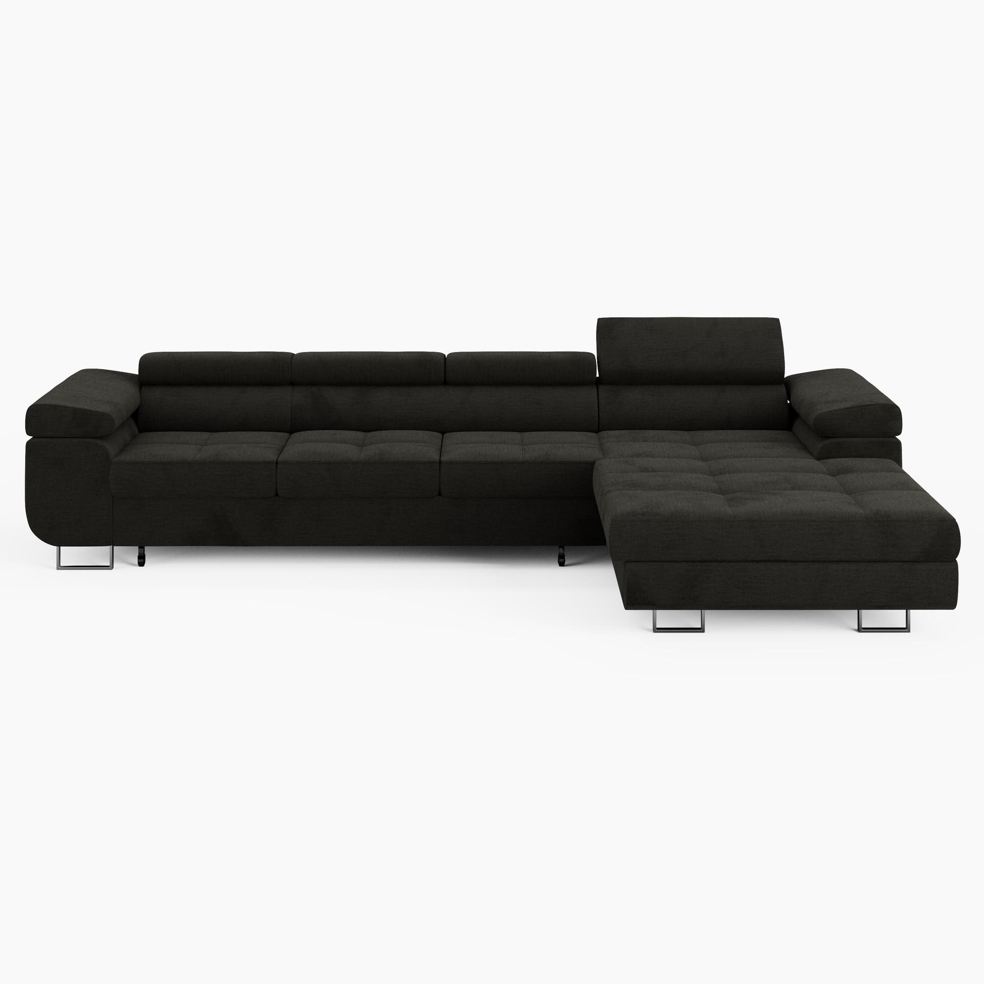 ECKSOFA VEMO CORE PLUS Rechts Schwarz Velours-Stoff mit Schlaffunktion und Bettkasten - Schwarz, Holz/Metall (350/205cm) - Barchello