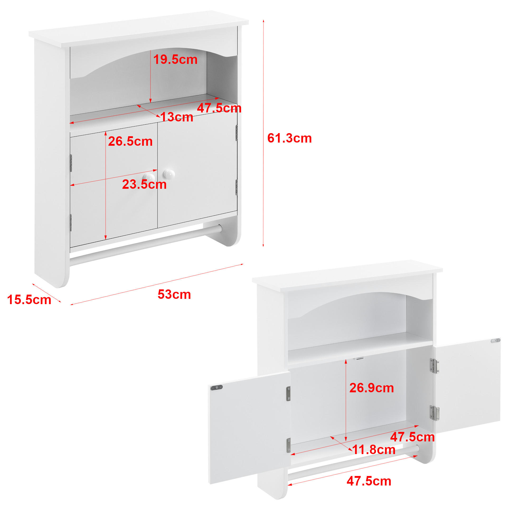 HÄNGESCHRANK Graz - Weiß, Holzwerkstoff (53/61.3/15.5cm) - [en.casa]