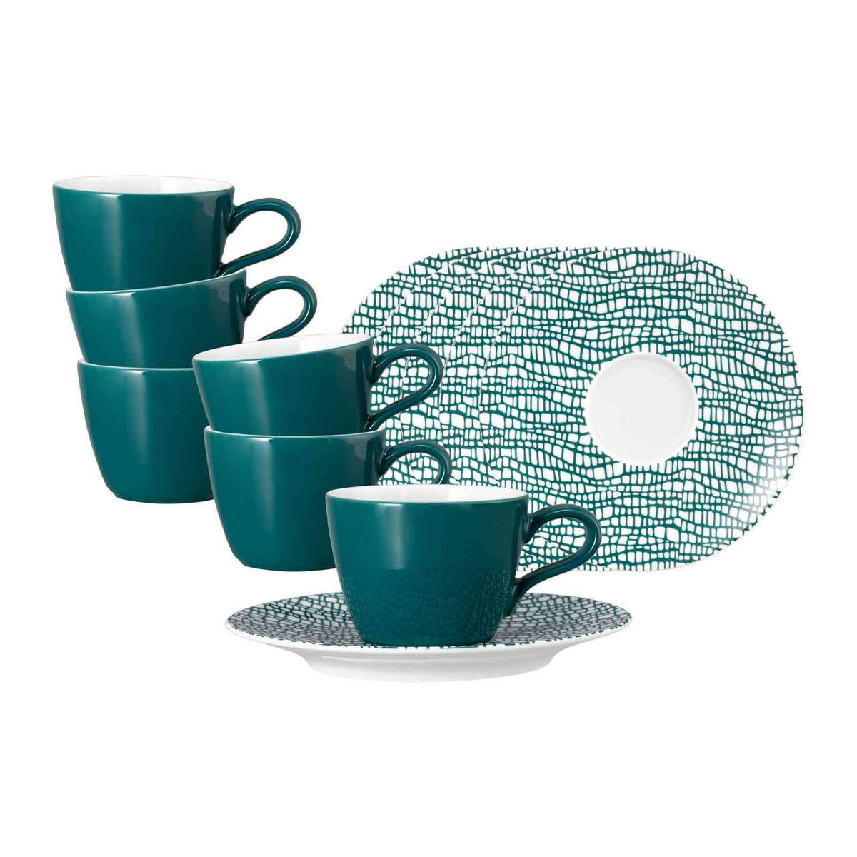 ESPRESSOTASSEN MIT UNTERTASSEN Life Fashion Trendy Green 90 ml 6er Set - Petrol, Keramik (13.6/6.7/13.6cm) - Seltmann Weiden