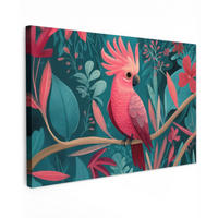 LEINWANDBILD Kakadu - Tropische Blätter - Zweig XXL 150x100 cm - Petrol, Textil (150/100cm) - MuchoWow