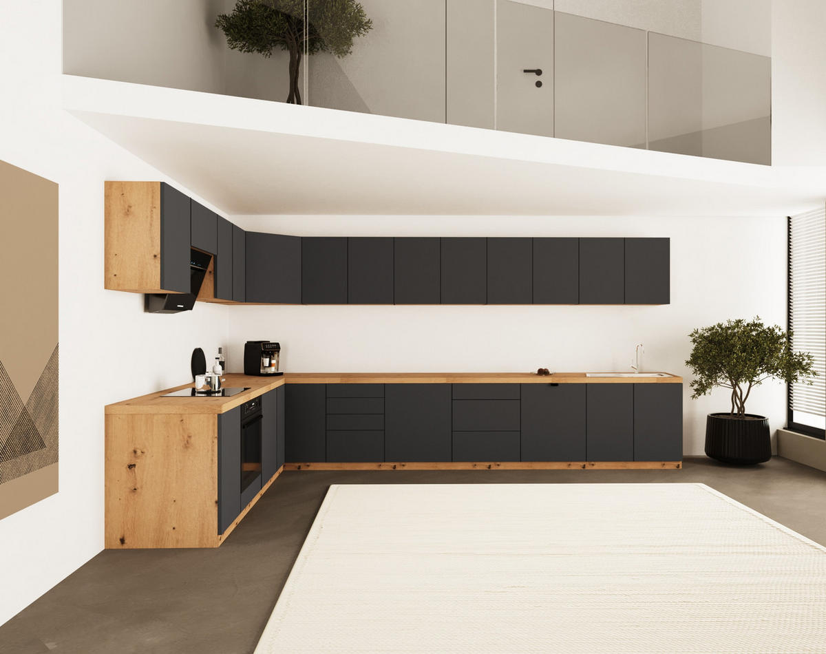 WINKELKÜCHE 380cm x 240cm- Langen KL22-M380 - in Grau/Matt - Grau, Holz (620/212/52cm)