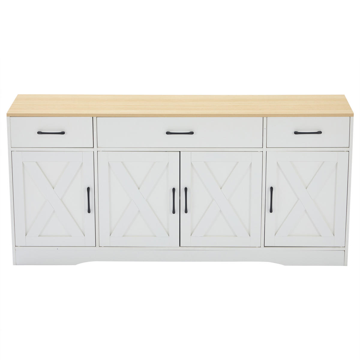 SIDEBOARD 160/37/75 cm mit 4 Türen & 3 Schubladen in Weiß mit Holzfarbener Platte - Weiß, Holzwerkstoff (160/75/37cm) - BEAOK