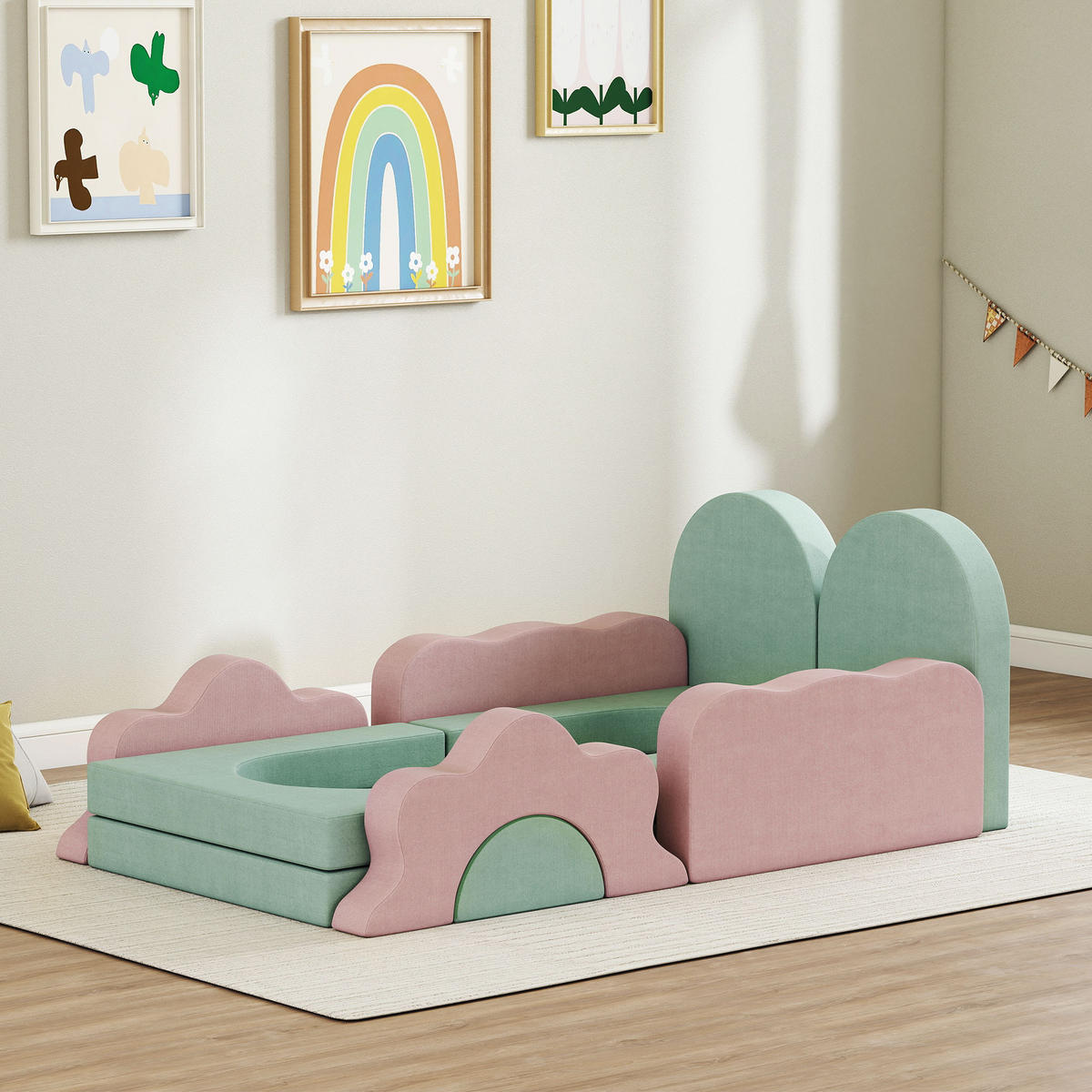 SCHAUMSTOFF Bausteine Kinder 12 Stück Klettern Softbausteine mit Bällebad Grün - Grün, Textil (75/75cm) - AIYAPLAY