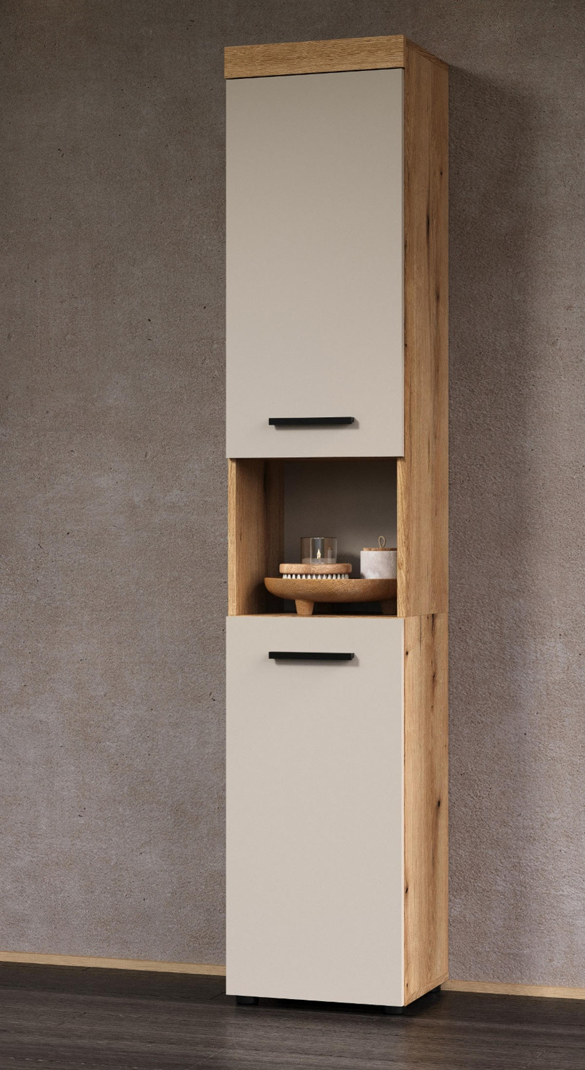HOCHSCHRANK Kaschmir, Evoke Eiche 36 x 184 cm, Badschrank mit viel Stauraum - Kaschmir/Eichefarben, Holzwerkstoff/Kunststoff (30/185/30cm) - Top.Furn