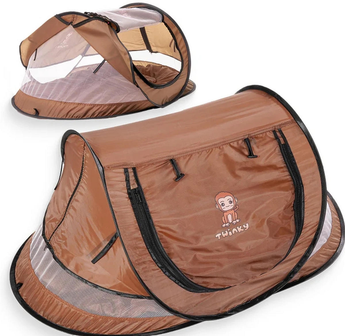 REISEBETT Baby mit Matratze bis 3 Jahre mit Moskitonetz Braun - Braun, Kunststoff (107/40cm) - Twinky