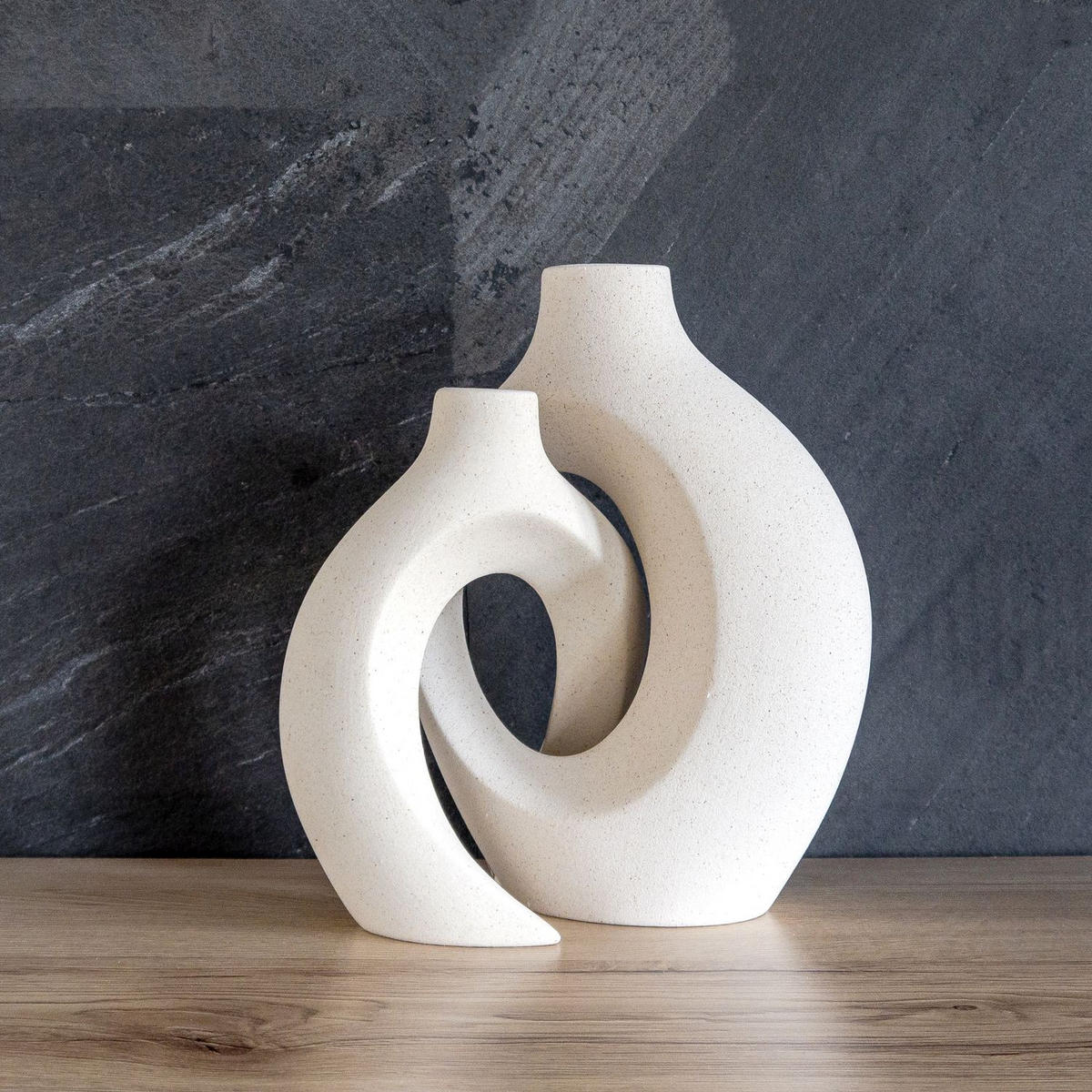 KERAMIK VASE (2er-Set) - Weiß, Keramik (22cm) - Intirilife