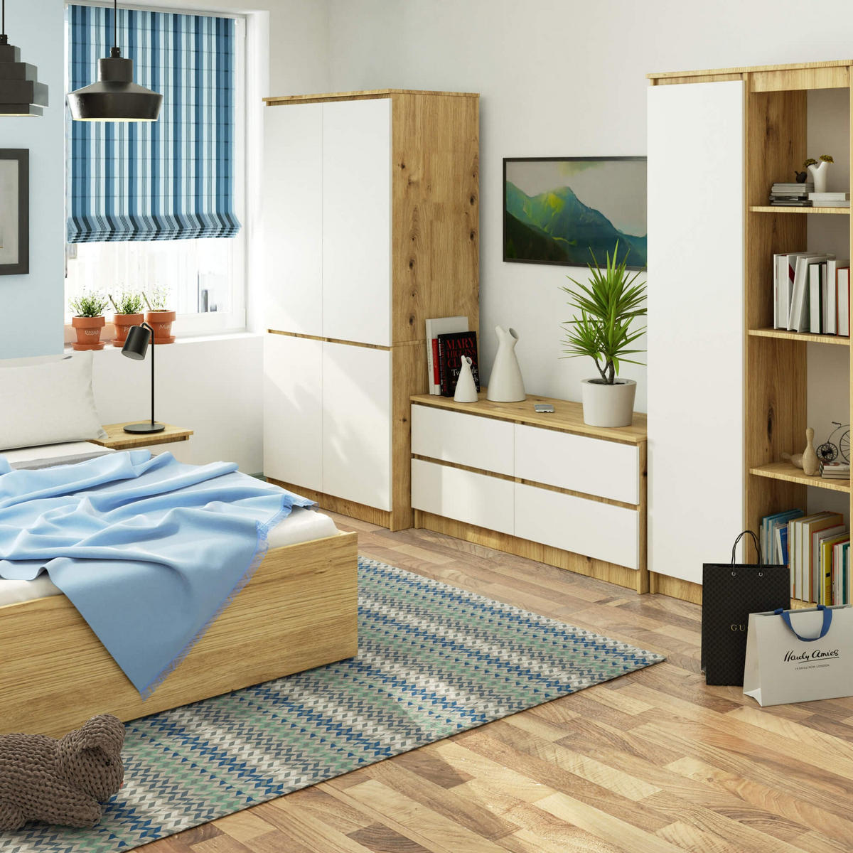 KLEIDERSCHRANK S90 4D, Artisan-Weiß, 90x51x180 cm - Eiche Artisan/Weiß, Holz (51/180/90cm) - Milordbikes